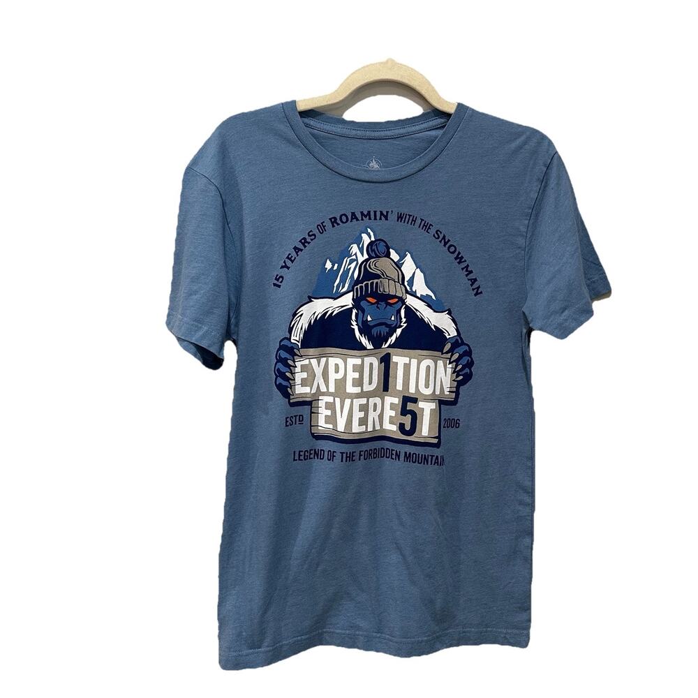 Disney MENS SIZE Medium Expedition Everest T Shirt‎ 15 Year Anniversary Blue